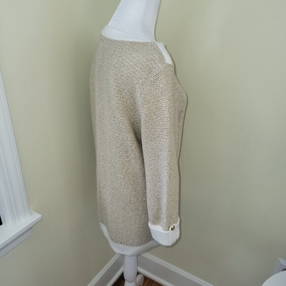 Karen Scott Gold & Ivory Glitter Metallic Pattern Pullover Sweater Women’s SZ M - Picture 7 of 13